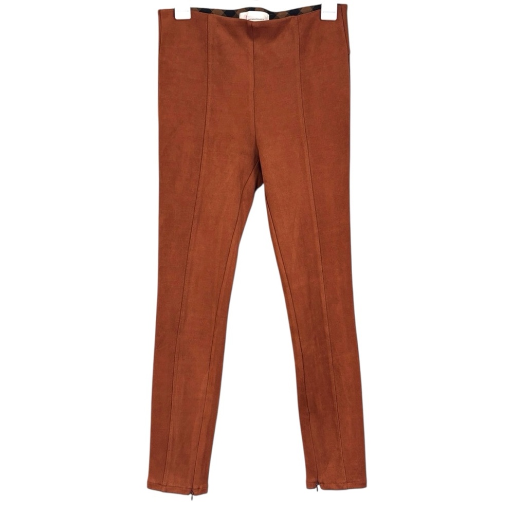 Anthropologie Cedar Rust-Orange Faux Suede Pull-On Zip Ankle Skinny Pants 4/27